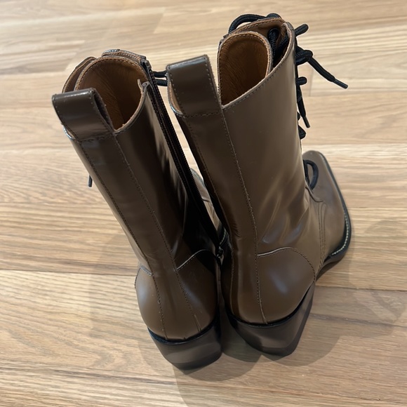 CHLOE Runway Rylee army green leather block heel pointed toe boot EU37.5 - Picture 4 of 6